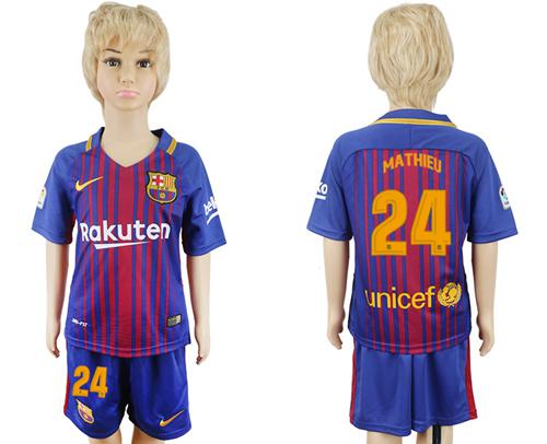 Barcelona #24 Mathieu Home Kid Soccer Club Jersey